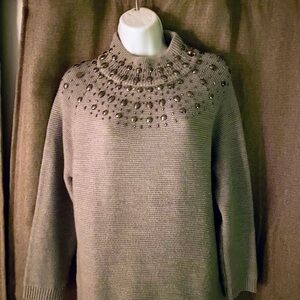 New York & Company Beaded Grey Mock Sweater
